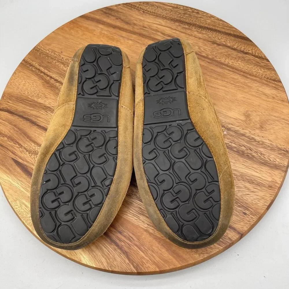 UGG Ascot Slippers Mens Size 9 Brown Suede Casual Comfort Slip On Shoes
